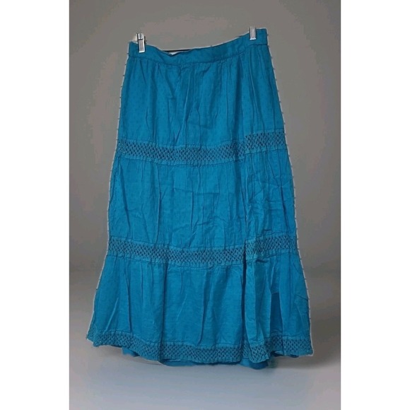 St Johns Bay Womens Cottagecore Cotton Tiered Maxi Skirt Sz L Boho Turquoise - Picture 2 of 5